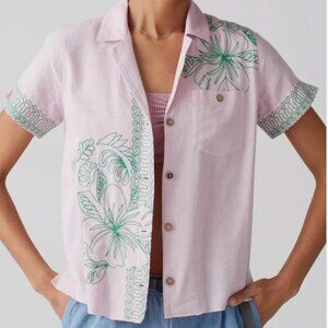 Urban Outfitters UO Hideaway Floral Rainbow Embroidered Button Down Shirt
